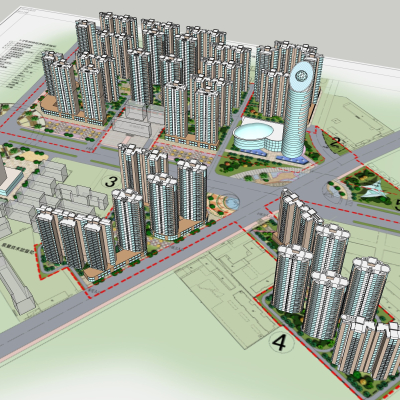 现代城市建筑鸟瞰免费su模型(1)