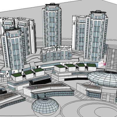 现代商业区规划免费su模型(1)