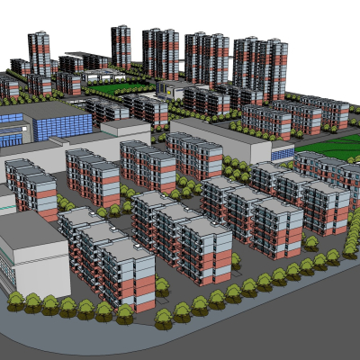 现代城市全景免费su模型(1)