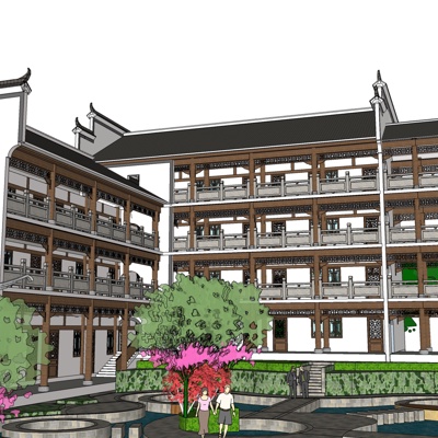 新中式公寓楼免费su模型(1)