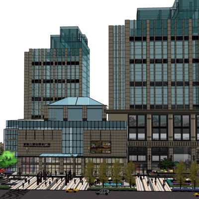 现代沿街商业建筑免费su模型(1)