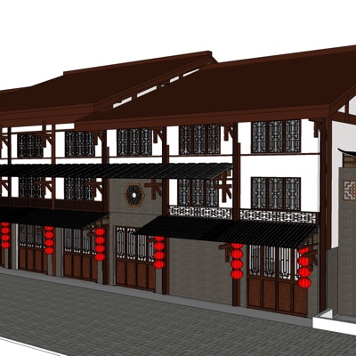中式沿街商业建筑免费su模型(1)