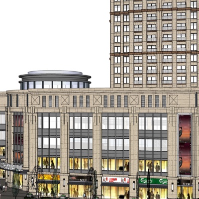 现代沿街商业建筑免费su模型(1)