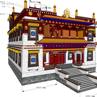 藏式寺庙建筑外观免费su模型(1)
