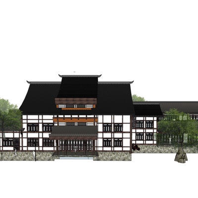 中式度假酒店免费su模型(1)
