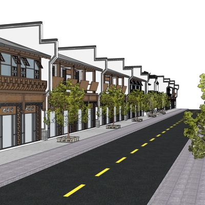 中式沿街商业建筑免费su模型(1)