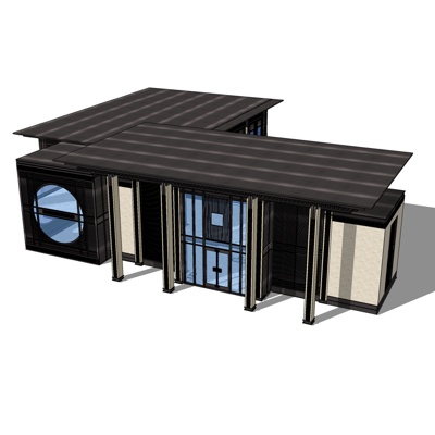 新中式售楼处外观免费su模型(1)