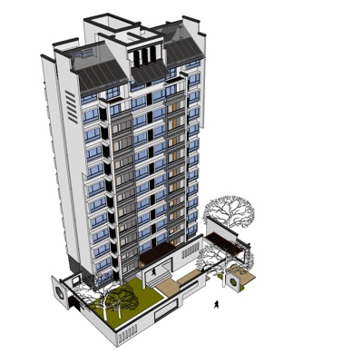 新中式高层公寓楼免费su模型(1)