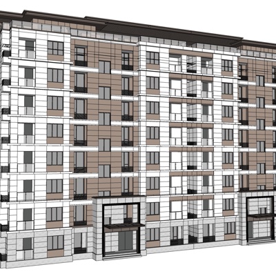 新中式板式公寓楼免费su模型