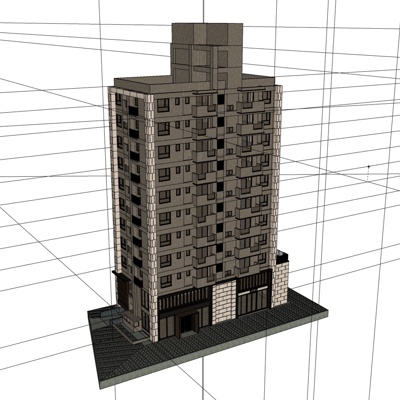 现代板式公寓楼免费su模型