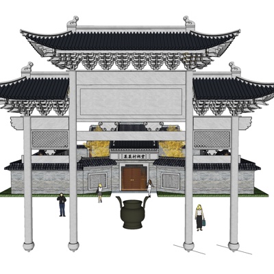 中式牌坊祠堂免费su模型(1)
