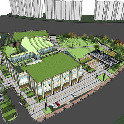 现代沿街商业建筑免费su模型(1)