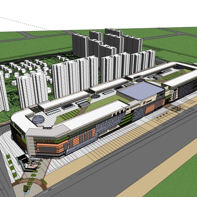 现代沿街商业建筑免费su模型(1)