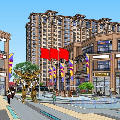 欧式沿街商业建筑免费su模型(1)
