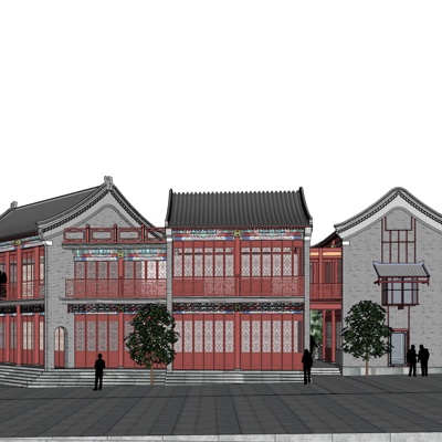 新中式沿街商业建筑免费su模型(1)