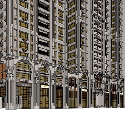 欧式沿街商业建筑免费su模型(1)