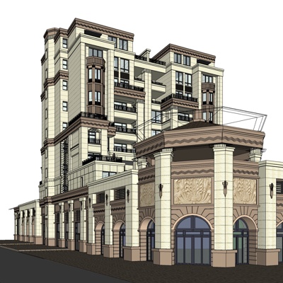 欧式沿街商业建筑免费su模型(1)