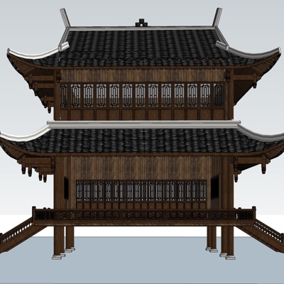 中式古建城楼免费su模型(1)