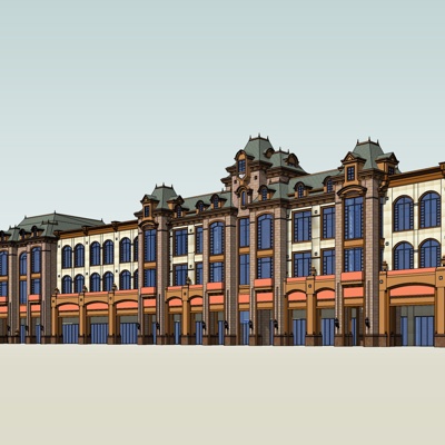 新古典沿街商业建筑免费su模型(1)