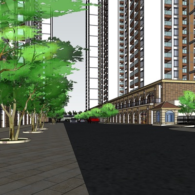 中式沿街商业建筑免费su模型(1)