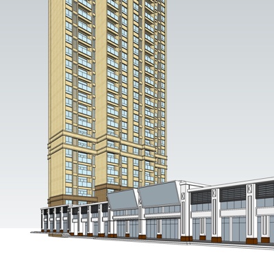 中式沿街商业建筑免费su模型(1)