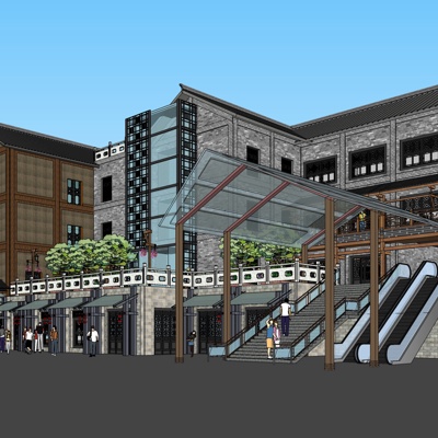 中式沿街商业建筑免费su模型(1)