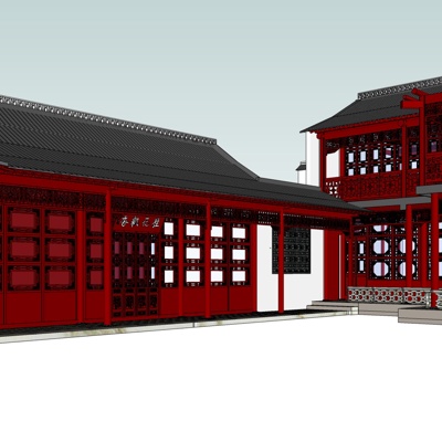 新中式沿街商业建筑免费su模型(1)