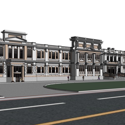 新中式沿街商业建筑免费su模型(1)