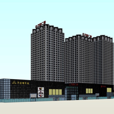 现代沿街商业建筑免费su模型(1)
