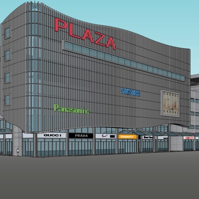 现代沿街商业建筑免费su模型(1)