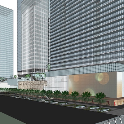 现代沿街商业建筑免费su模型(1)