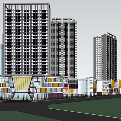 现代沿街商业建筑免费su模型(1)