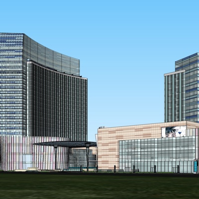 现代沿街商业建筑免费su模型(1)