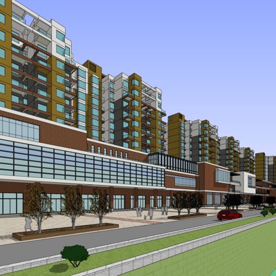 现代沿街商业建筑免费su模型(1)