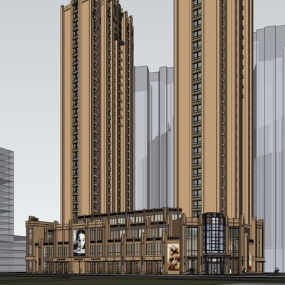 新古典沿街商业建筑免费su模型(1)