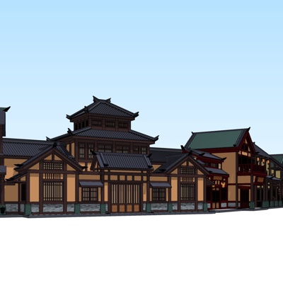 中式沿街商业建筑免费su模型(1)