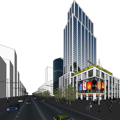 现代沿街商业建筑免费su模型(1)