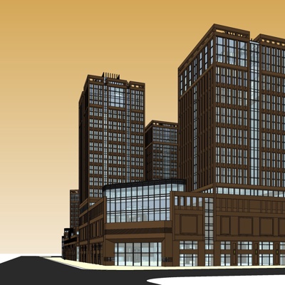 现代沿街商业建筑免费su模型(1)