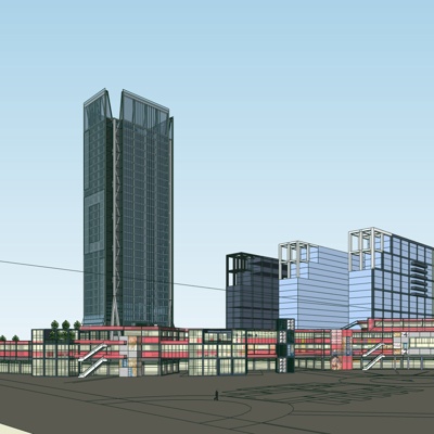 现代沿街商业建筑免费su模型(1)