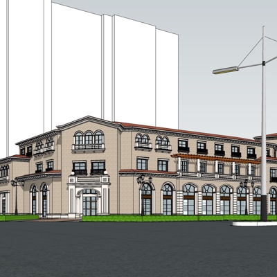 欧式沿街商业建筑免费su模型(1)