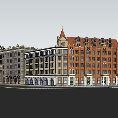 欧式沿街商业建筑免费su模型(1)