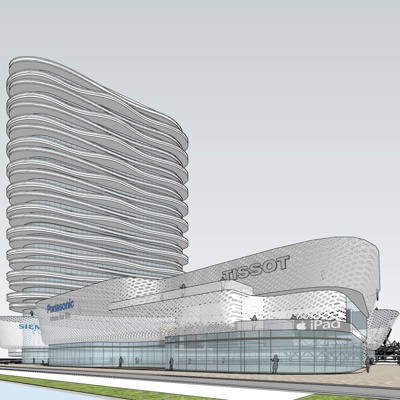 现代沿街商业建筑免费su模型(1)
