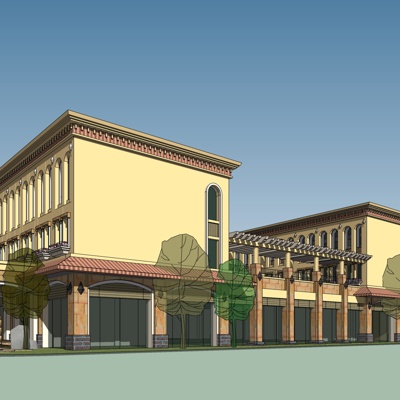 欧式沿街商业建筑免费su模型(1)