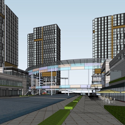 现代沿街商业建筑免费su模型(1)