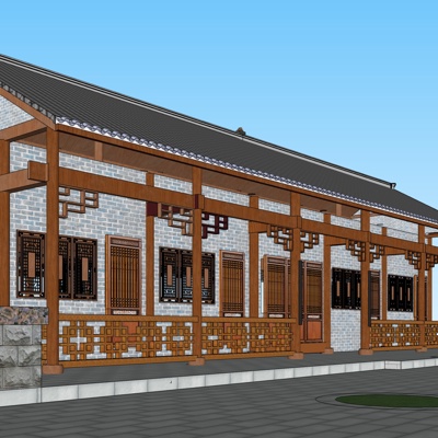 新中式沿街商业建筑免费su模型(1)