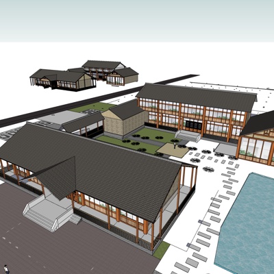 新中式房屋建筑免费su模型(1)