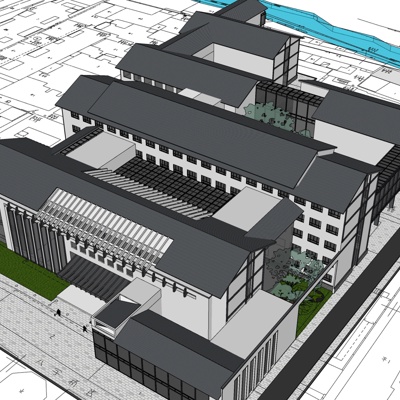 新中式房屋建筑免费su模型(1)
