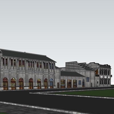 新中式沿街商业建筑免费su模型(1)