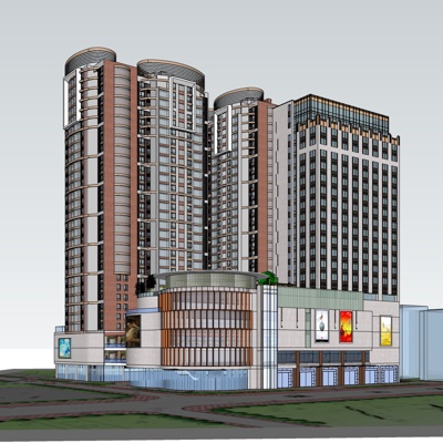 现代沿街商业建筑免费su模型(1)