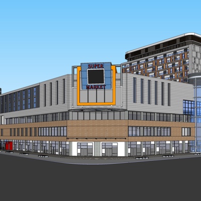 现代沿街商业建筑免费su模型(1)